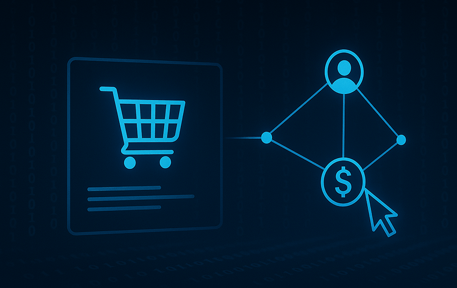 eCommerce website interface with shopping cart, user connection, and online payment icons