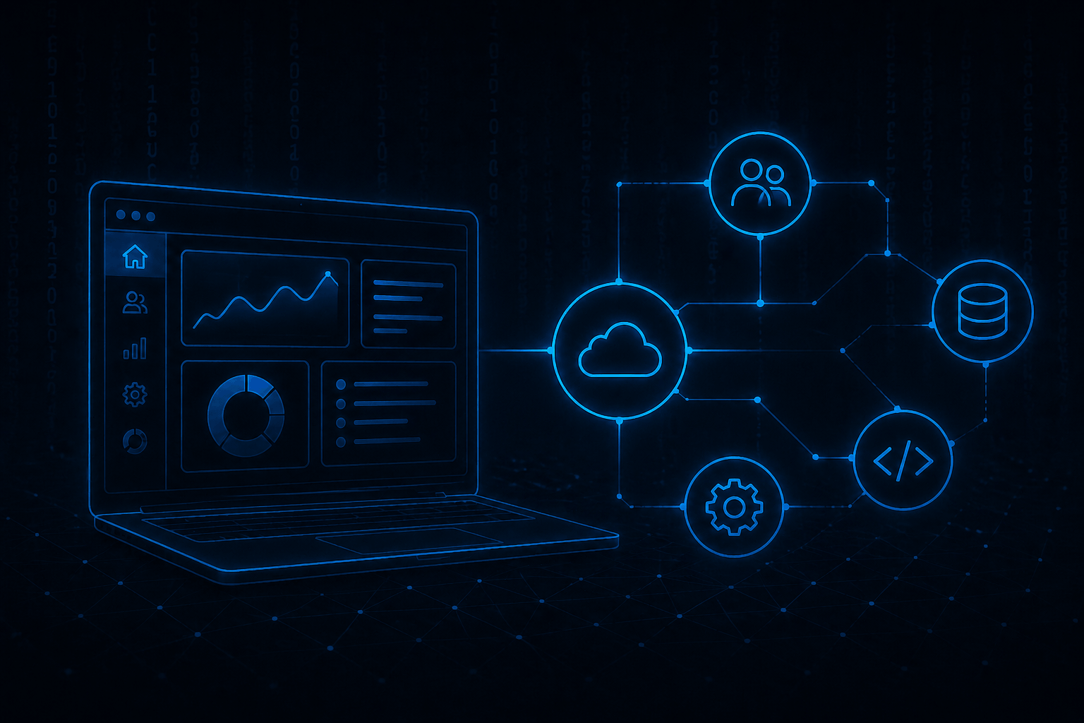 Modern SaaS application environment showing connected cloud systems and custom platform development workflow