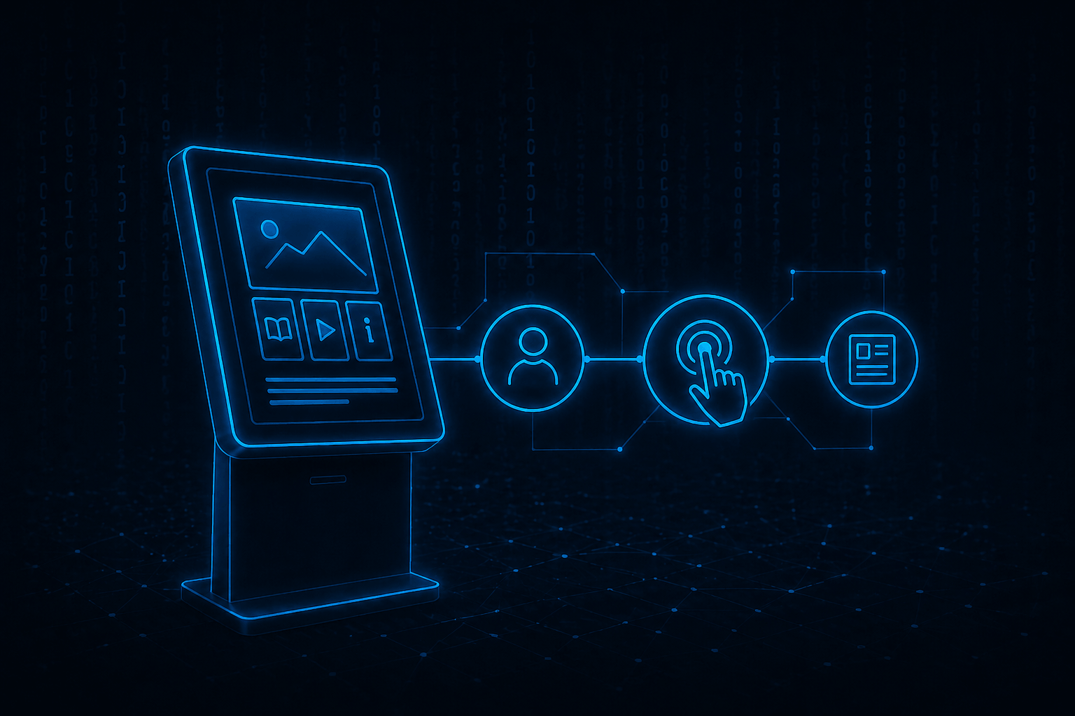 Digital touchscreen kiosk system with menu navigation designed for information displays