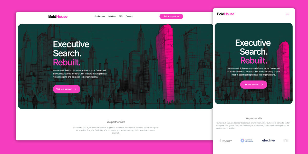 Boldhouse website displayed on desktop and on mobile
