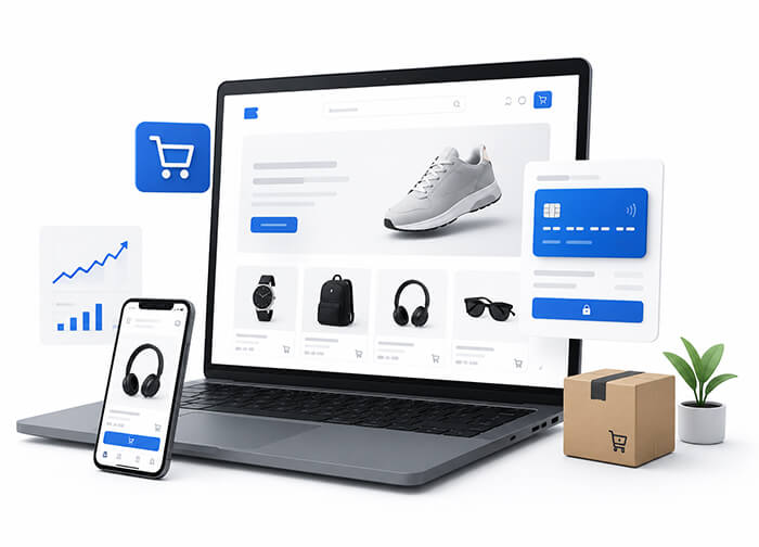 ecommerce store displayed on a laptop and mobile phone