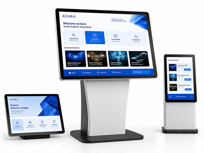Touchscreen devices showing a custom built touchscreen app on it